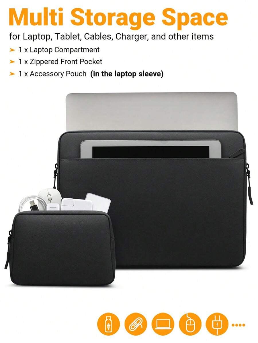Multi Storage space:for Laptop, Tablet, Cables, Charger, and other items,1x Laptop Compartment,1x Zippered Front Pocket,1xAccessory Pouch (in the laptop sleeve) - Laptop Sleeve & Organizer Bag