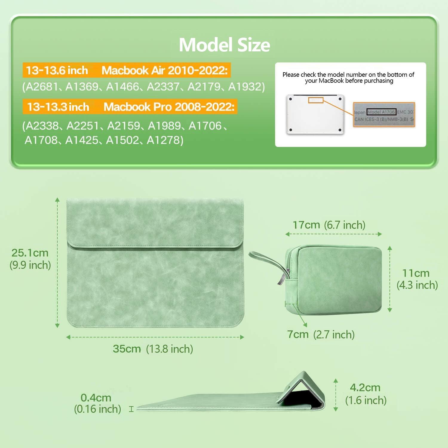 Product Dimension Drawing - green Laptop Sleeve & Organizer Bag - Vogue Palette