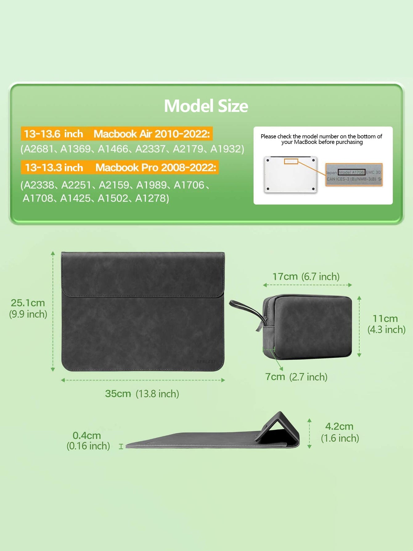 Black size guide for 14 inch MacBook Pro