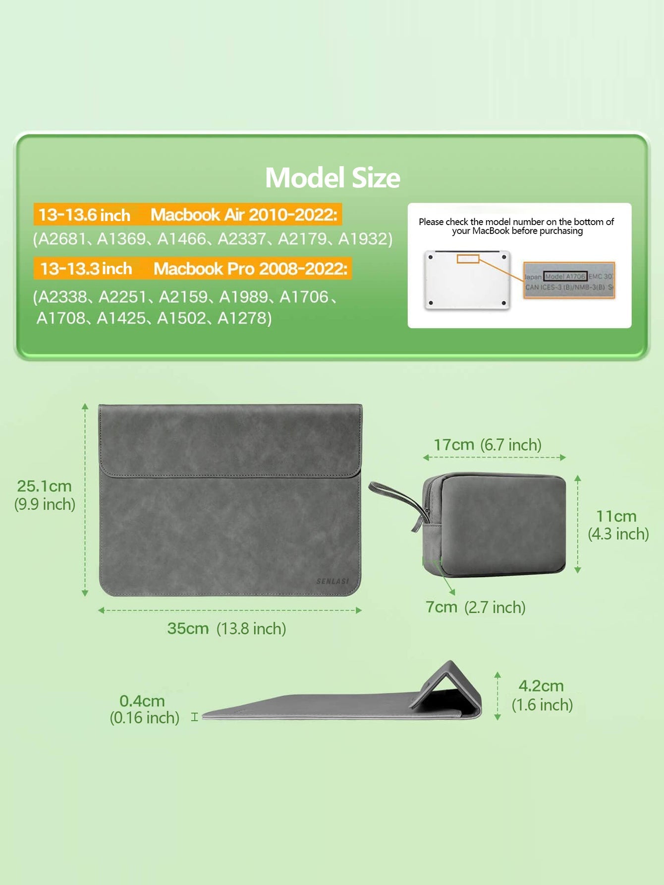 Gray size guide for 13 inch MacBook Air/Pro