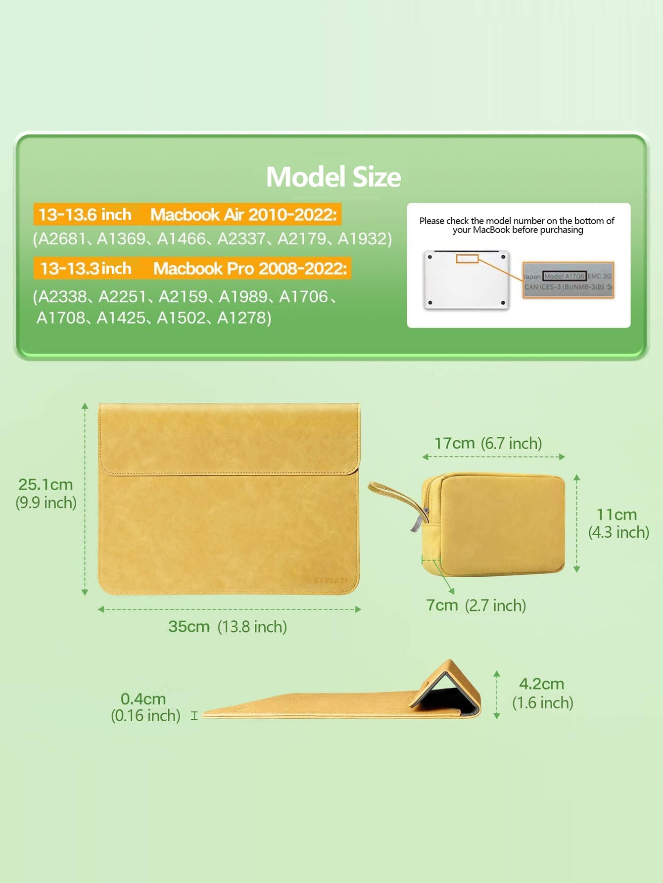 Yellow size guide for 13 inch MacBook Air/Pro